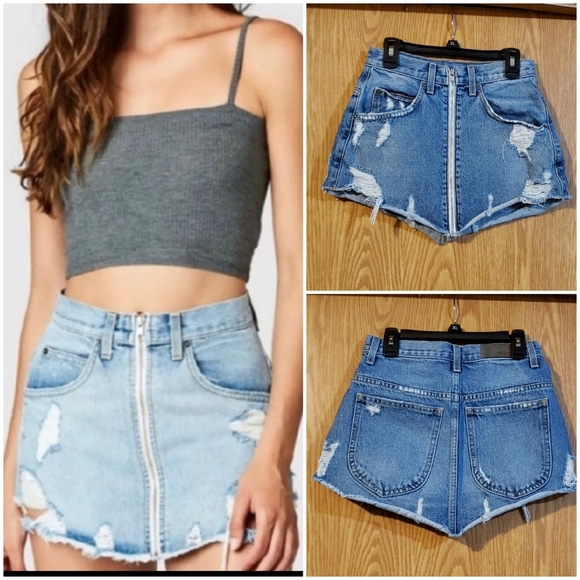 Carmar Beatrice distressed zip front denim skirt - Picture 1 of 12